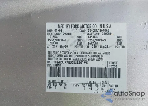 2003 Ford Explorer Sport Trac Xls/Xlt from USA, damaged, VIN 1FMZU77E53UB20195